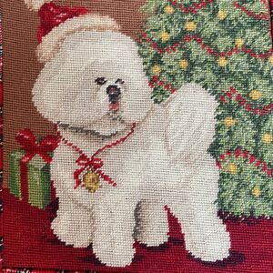123 Creations Santa Bishon Frise Dog Christmas Tree Wool Embroidery Pillow Cover